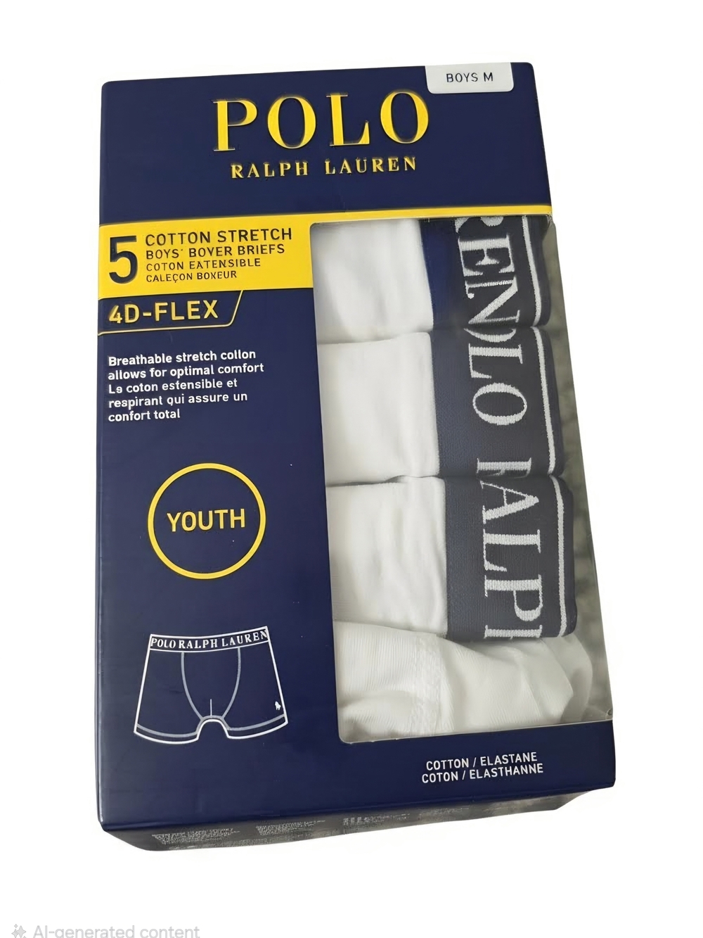 Polo by Ralph Lauren Boys White and Navy 5-Pack Cotton Stretch Boxer Briefs
